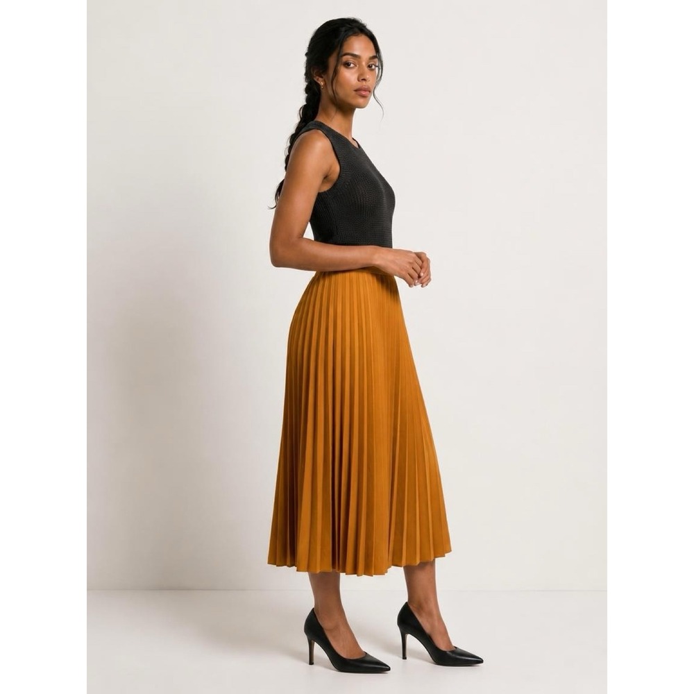 NWT Faux Leather Midi Skirt in Cognac / Size Med / MSRP $178 / Perfect Yearround